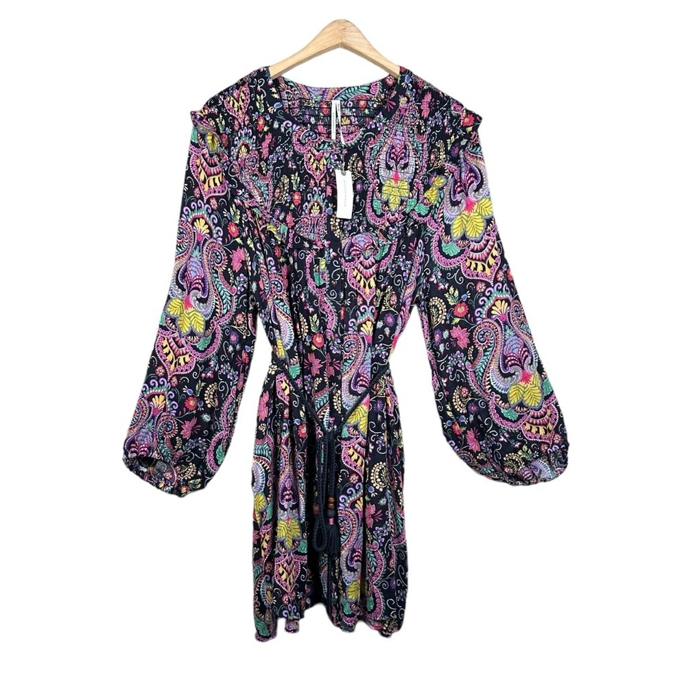 ANTHROPOLOGIE Vibrant Tunisian Paisley Smocked Boho Cover-Up Tunic - Picture 6 of 16